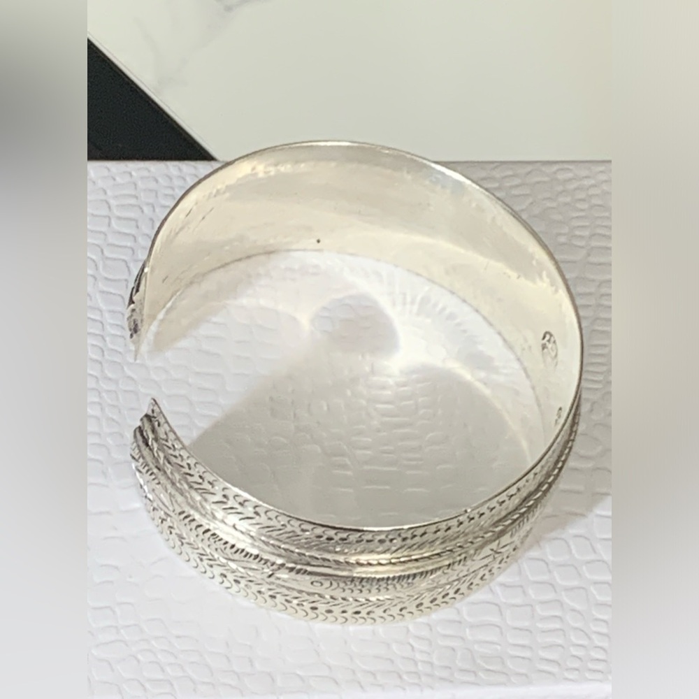 Antique - Real Solid 999 Fine Silver Cuff Bracelet - image 7
